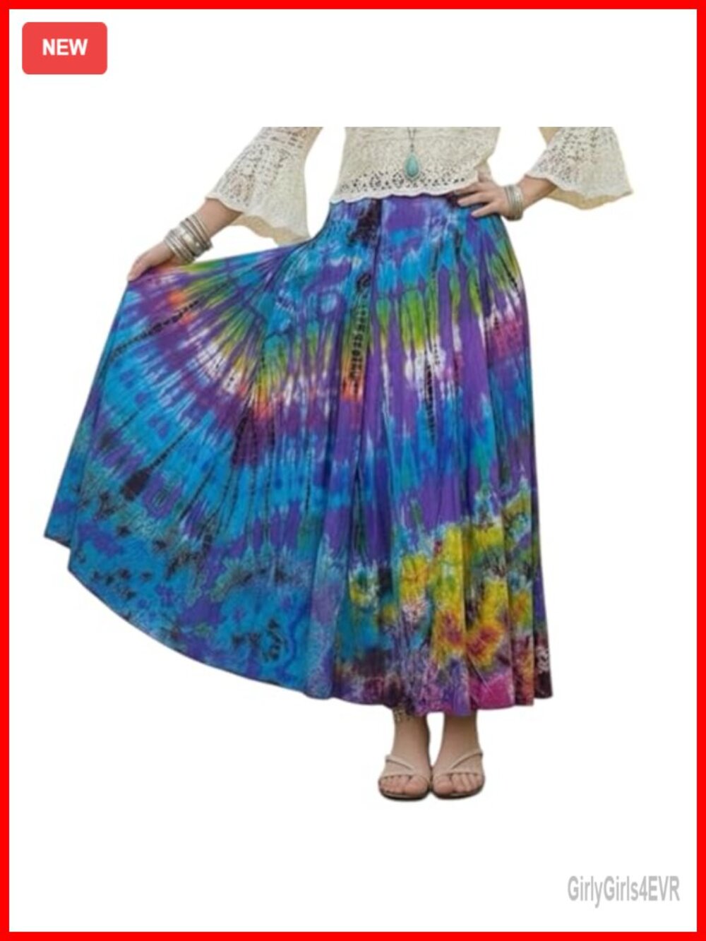 Boho Tie-Dye Cotton Maxi Skirt A-Line High Waist Flowy Festival Skirt